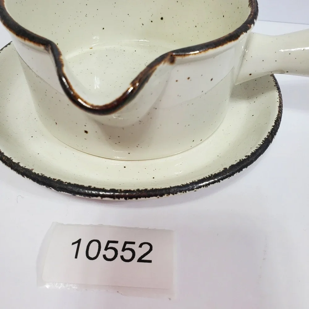 Midwinter Stonehenge Gravy Boat Cup & Saucer Set of 2 Cream Speckled Brown Trim
